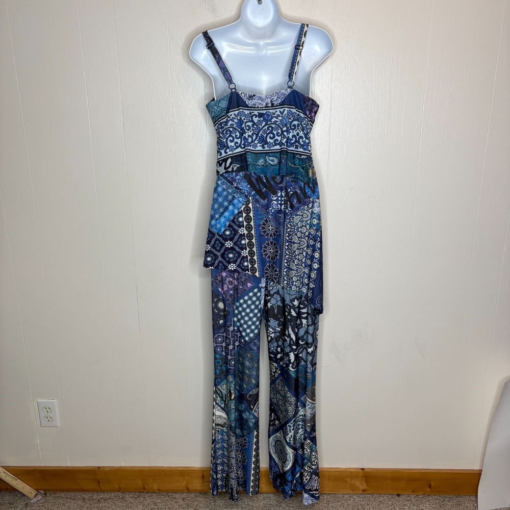 Desigual Candice Jumpsuit M Blue Floral Paisley Patchwork Artsy Bohemian Hippie - Picture 11 of 16